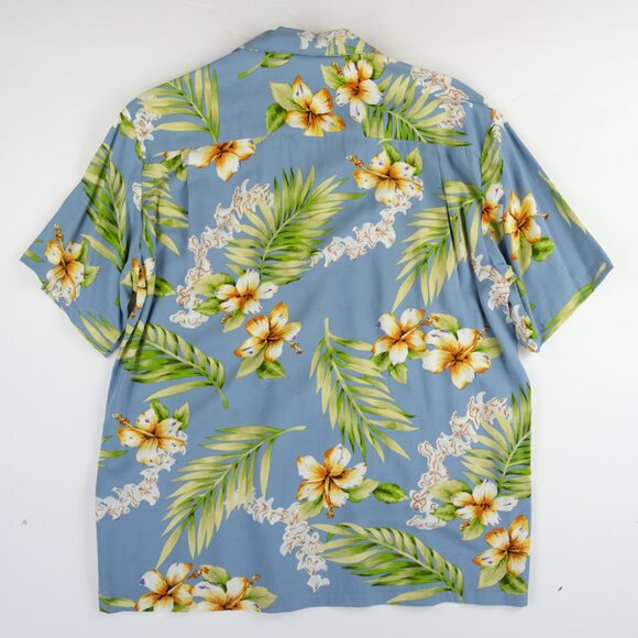 Two Palms Mens Hawaiian Shirt Medium Rayon Button Up blue Tropical Vacation - Picture 2 of 5